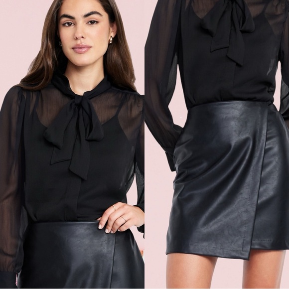 NWTS💓THE OCCASION L💓BLACK SHEER CHIFFON & (FAUX) LEATHER WRAP SKIRT BUNDLE SET💓 - Picture 7 of 14